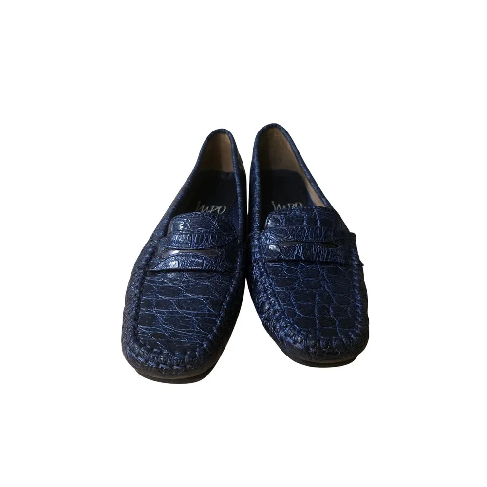 Impo Women's Navy Blue Faux Croc Penny Loafer‎ Slip On Flats Size 6.5M